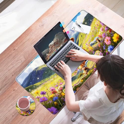 Mouse Pad,Large Desk Mat Set, 4in1 XL Mousepad + Keyboard Wrist Rest+Mouse Wrist Rest+Coaster with Ergonomic Desk Pad for Home Office Table Computer Cover -Highland Cows - color: Highland Cows