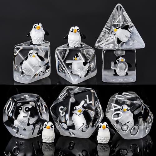 Penguin Resin D&D Dice Set, 7-Piece Polyhedral Dice (D4, D6, D8, D10, D12, D20, D%) Dungeons and Dragons Dice Set - color: Penguin
