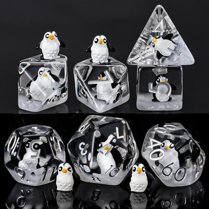Penguin Resin D&D Dice Set, 7-Piece Polyhedral Dice (D4, D6, D8, D10, D12, D20, D%) Dungeons and Dragons Dice Set - color: Penguin