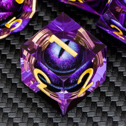 ARUOHHA DND Resin Dice Dragon Eye Dice Liquid Core Purple Sharp Edged Dice Set with Gift Box, Dungeons Polyhedral D and D Dice Set Compatible with D&D Role Playing Game D20 D12 D10 D8 D6 - color: Ly01-purple