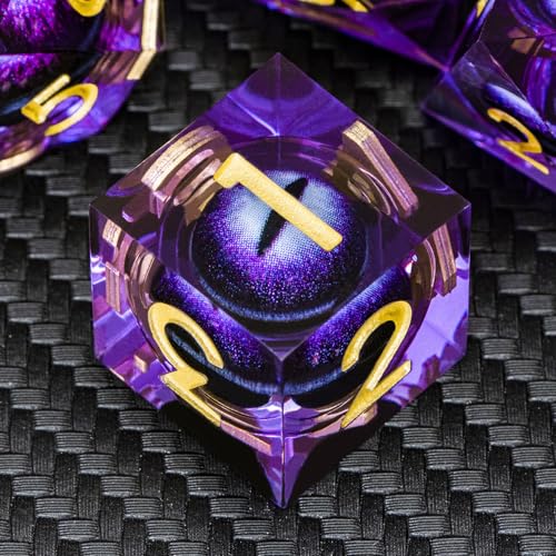 ARUOHHA DND Resin Dice Dragon Eye Dice Liquid Core Purple Sharp Edged Dice Set with Gift Box, Dungeons Polyhedral D and D Dice Set Compatible with D&D Role Playing Game D20 D12 D10 D8 D6 - color: Ly01-purple