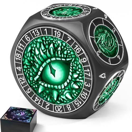 ZHOORQI 8-in-1 DND Dice Set – Metal Spinner Dice with Dual D20, 3D Monster Engravings & Smooth Spinning – Perfect for TTRPG, D and D Dungeons and Dragons Gifts(Black Dice- Green) - color: Black Green