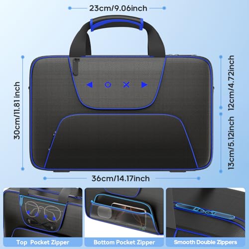 Carrying Case Compatible with PS5/Slim/Pro Disc & Digital, P S5 Travel Case for Play 5 Controllers, PS Portal, Game Discs, PS 5 Protective Travel Bag Play 5 Carry with Zipper Pocket, Black and Blue - color: Black & Blue