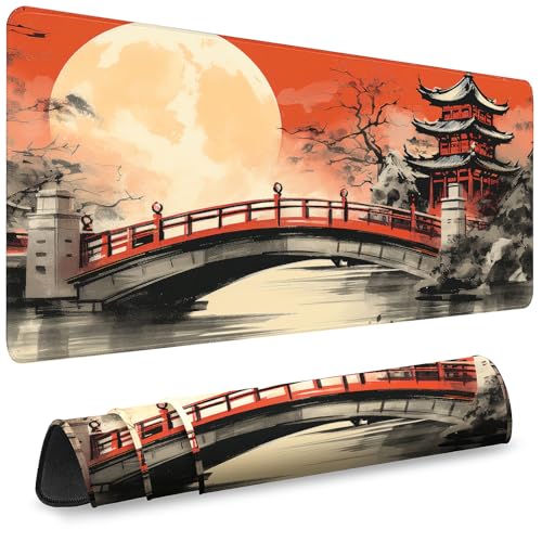 Mouse Pad Gaming - Desk Mat for Keyboard and Mouse - Large Mouse Pads for Desk, Gaming Mousepad with Non-Slip Base, Desks Pad (31.5" X 11.8") for Game, Office and Home - color: Cherry Blossom Full Moon - 11, size: 31.5L x 11.8W inches
