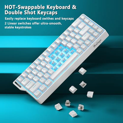 BlueFinger 60% Wireless Mechanical Gaming Keyboard, Bluetooth/2.4GHz/USB-C Hot Swappable RGB Backlit Keyboard with PBT Keycaps, 60 Percent Compact Keyboard for Mac PC PS5 Xbox, White - color: White