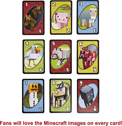 Mattel Games UNO Card Game, Gifts for Kids and Family Night, Themed to Minecraft Video Game, Travel Games, Storage Tin Box (Amazon Exclusive) - style: UNO Minecraft