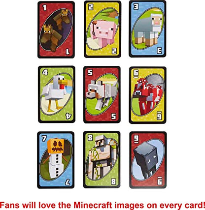 Mattel Games UNO Card Game, Gifts for Kids and Family Night, Themed to Minecraft Video Game, Travel Games, Storage Tin Box (Amazon Exclusive) - style: UNO Minecraft