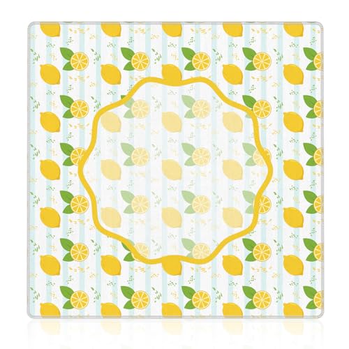 Yellow Lemon Mahjong Mat 31.5"x31.5", Summer Citrus Lemon Stripes Non-Slip Noise Reduction Gaming Mat for American Mahjong Poker Card Board Games Dominoes - color: Citrus Lemon