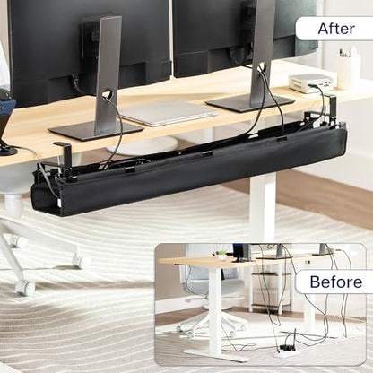 VIVO Clamp-on Under Desk 47 inch Fabric Cable Management Tray, Wire Concealer, Power Strip Storage, Workspace Organization, Easy Fold Down Access, Black, DESK-AC47F-C - size: 47"