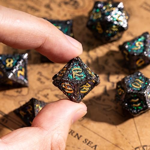Cusdie 7Pcs Metal Dice with Metal Box, Dagger Design Polyhedral DND Dice Set, for Role Playing Game D&D Dice (Black Nickel) - color: Dagger-black Nickel