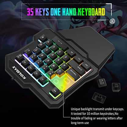 KOLMAX K35 One Handed Gaming Keyboard, RGB Backlit 35 Keys Portable Mini Gaming Keypad with Ergonomic Wrist Rest,USB Wired Game Controller for PC Gamer