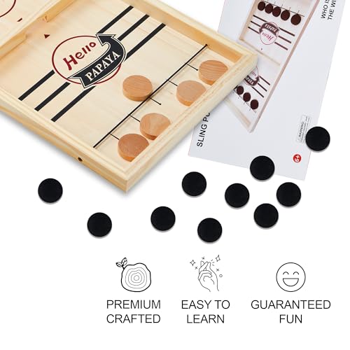 HELLO PAPAYA Fast Sling Puck Game - Test Your Speed and Accuracy with This Fast-Paced Wooden Air Hockey Desktop Battle Board Game - Guaranteed Fun Gifts for Family Night or Friends Party - size: Extra-Large