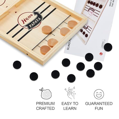 HELLO PAPAYA Fast Sling Puck Game - Test Your Speed and Accuracy with This Fast-Paced Wooden Air Hockey Desktop Battle Board Game - Guaranteed Fun Gifts for Family Night or Friends Party - size: Extra-Large