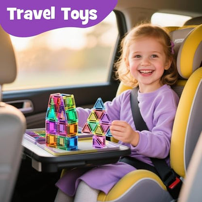 42PCS Magnetic Tiles Travel Storage Mini STEM Blocks Iron Box 3-8 | Portable Montessori educational magnetic building tiles for airplane, car rides & on-the-go creative play, durable and fun - size: 42 Pieces