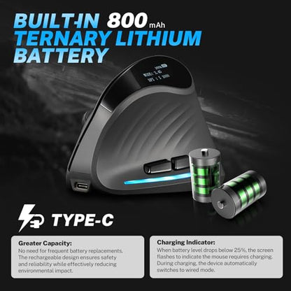 Gaming Mouse with Display, Wireless Vertical Ergonomic Mouse with Tri-Mode Connectivity, 7 Programmable RGB Buttons, 4000 DPI, Rechargeable for PC Laptop Mac - color: Gray