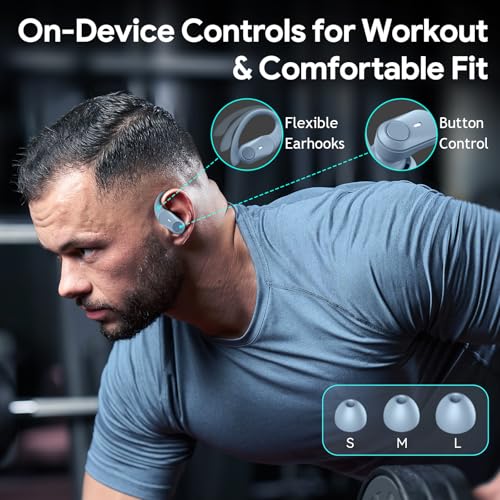 Active Noise Cancelling Ear Buds Wireless Earbuds 80H Playtime Bluetooth Headphones with LED Display Case, Hi-Res Audio Clear Calls Earphones with Over Ear Hooks for Running Gym Workout Sierra Blue - color: Sierra Blue