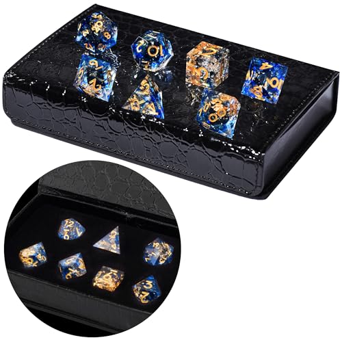 AUSTOR 7-Die DND Dice Set Handmade Sharp Edge Polyhedral Dice for Dungeons and Dragons RPG MTG Table Games（Tranlucent Blue with Glod Sequins） - color: Tranlucent Blue With Glod Sequins
