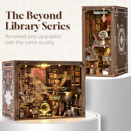 MiniCity Book Nook Kit, DIY Miniature Dollhouse Booknook Kit with Led Light and Dust Cover (Beyond Library Max) | 7.1 x 9.1 x 7.1 in; 1074 pieces, LED and dust cover; glue/tools and guide included; 8-10 hr DIY build for display, ages 14+. - style: Beyond