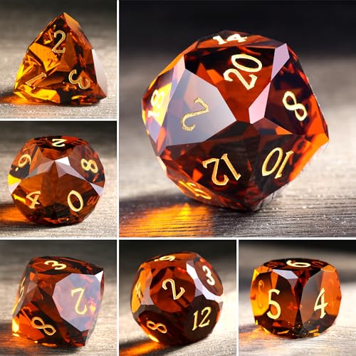 DNDND 7-Piece Glass Dungeons and Dragons Dice - Multifaceted Brown RPG Dice Set for DND, Tabletop Gaming, Collectors | Premium Gift Box & Durable Design (Brown) - color: Brown