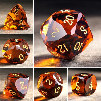 DNDND 7-Piece Glass Dungeons and Dragons Dice - Multifaceted Brown RPG Dice Set for DND, Tabletop Gaming, Collectors | Premium Gift Box & Durable Design (Brown) - color: Brown