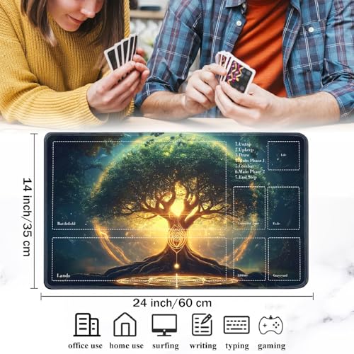 for MTG Card Playmat with Zones-Includes A Storage Bag and 6 Dice, 24 x 14 inches for TCG Playmat with Non-Slip Rubber, Game Mat, Tree of Life - color: Yux-playmats-2-2A-280