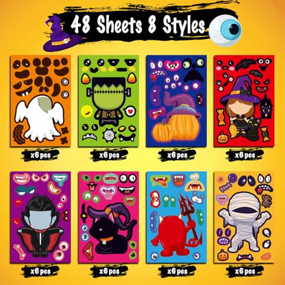 48 Sheets Halloween Stickers for Kids Bulk Cute Holiday Stickers Funny DIY Crafts Activities Party Favors Game Gifts for Boys Girls - style: Halloween