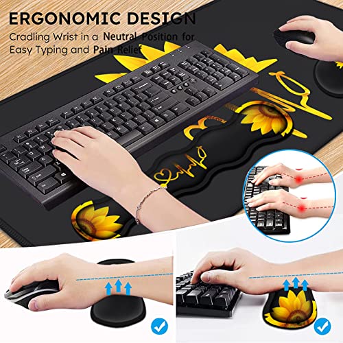 Ergonomic Mouse Pad Set, Desk Mat(31.5×11.8 in) + Keyboard Wrist Rest Support + Mouse Wrist Rest + Coasters for Office,Home,Computer,Laptop -Sunflower Nurse Pattern Black Gaming Large Mousepads - color: JV-mouse pad-8-10