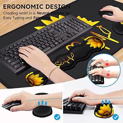 Ergonomic Mouse Pad Set, Desk Mat(31.5×11.8 in) + Keyboard Wrist Rest Support + Mouse Wrist Rest + Coasters for Office,Home,Computer,Laptop -Sunflower Nurse Pattern Black Gaming Large Mousepads - color: JV-mouse pad-8-10