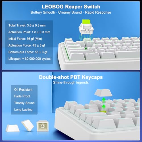AULA F75 - 75% Mechanical Keyboard, Wireless Gaming keyboard BT5.0/2.4GHz/USB-C, Hot Swappable Custom Pre-lubed Switches with Knob, RGB Backlit Shine-Through PBT Keycaps Creamy Sounding Keyboard - color: White