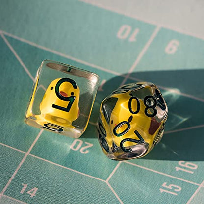 Cusdie 8-Die DND Dice, Polyhedral Dice Set Filled with Animal, Animal Dice Set for Role Playing Game D&D Dice (8Pcs Yellow Chicken) - color: 8pcs Yellow Chicken