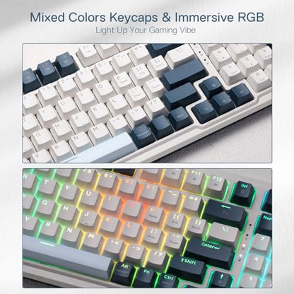 Redragon K686 PRO Wireless RGB Gasket Gaming Mechanical Keyboard, Easy Knob | Multi-Function Control Wheel, 0-Delay Tri-Mode, Cushioned 5-Layer Noise Dampening for Creamy Thocky Sound, Practical 98 Keys - color: Blue Himmel, size: 98 Keys