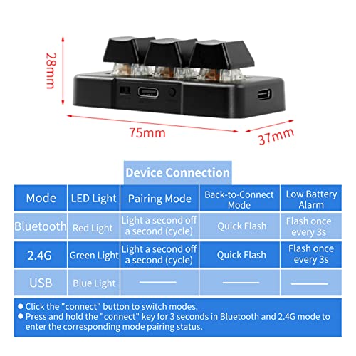 Mini 3 Key Keypad Mechanical Gaming Keyboard, USB/2.4G/Bluetooth RGB Backlit Mini Programmable Macro Keypad, One Handed Standard Keyboard