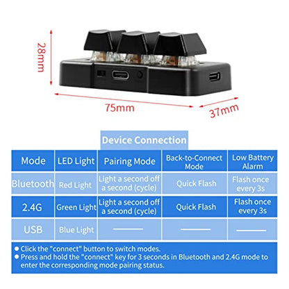 Mini 3 Key Keypad Mechanical Gaming Keyboard, USB/2.4G/Bluetooth RGB Backlit Mini Programmable Macro Keypad, One Handed Standard Keyboard