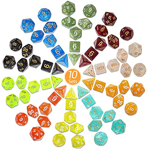 CiaraQ Polyhedral Dice Set - DND Role Playing Dice | Acrylic RPG Dice for Dungeons and Dragons MTG Table Games, Monochrome, 70pcs - color: Monochrome