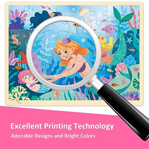 48 Piece Mermaid Wooden Jigsaw Puzzles for Kids Ages 3-5 | For 3 Year Old, Preschool Puzzle Ages 4-8, With Tray - style: 48 Piece