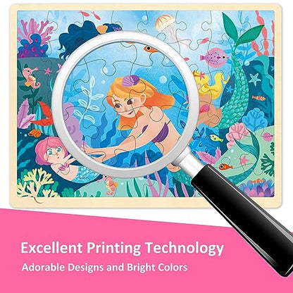 48 Piece Mermaid Wooden Jigsaw Puzzles for Kids Ages 3-5 | For 3 Year Old, Preschool Puzzle Ages 4-8, With Tray - style: 48 Piece