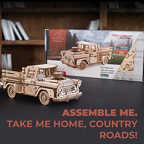 UGEARS Wooden 3D Puzzles for Adults - Pickup Lumberjack Model Car Kits 3D Puzzle Adult Crafts - Mechanical Wooden Model Kits for Adults Retro Chevrolet 3100 Inspired - style: Pickup Lumberjack