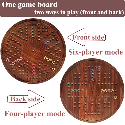HOROW Wahoo Board Game - 20 Inch Solid Wood Board with 24 Natural Gemstone Marbles & 6 Dice，Double-Sided for 4 and 6 Players - Perfect for Family Game Nights and Parties（Deluxe Edition） - color: Flame