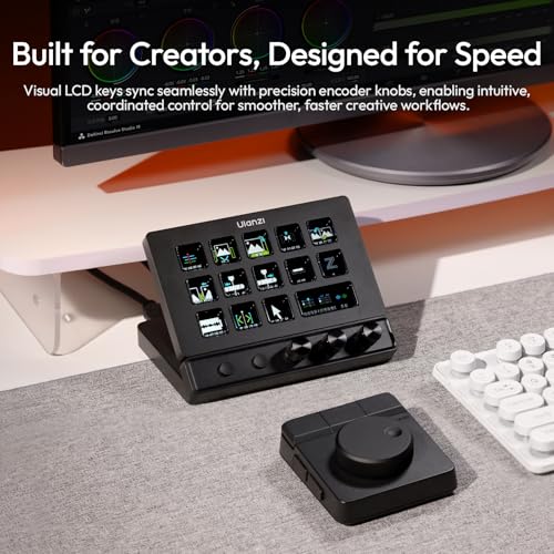 ULANZI D200X Creative Deck Macro Keyboard, 14 LCD Keys & 3 Encoder Knobs, 8-in-1 Hub w 4K HDMI, 3.5mm Audio, SD/TF Reader, USB 3.2 10Gbps, for Video Editing/Streaming/Smart Home PC, Mac - color: D200X