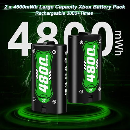 Ponkor Rechargeable Battery Packs for Xbox Series X|S/Xbox One, 2x4800mWh Batteries with High-Speed Charging Station for Xbox One S/Xbox One X/Xbox One Elite Controller