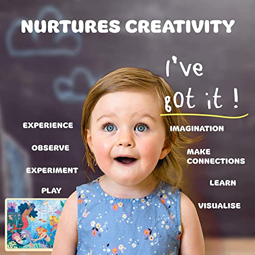 100 Piece Puzzles for Kids Ages 4-8, Wooden Puzzles for Kids Ages 3-5 with Unique Puzzle Pieces, Jigsaw Toddler Puzzle with Storage Tray Fun Mermaid - style: 100 Piece