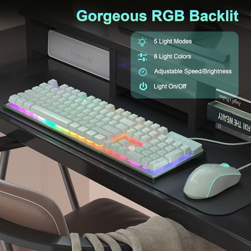 Gaming Keyboard and Mouse Combo, K1 RGB LED Backlit Keyboard with 104 Key Computer PC Gaming Keyboard for PC/Laptop (Green) - color: K1 green