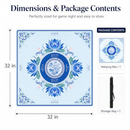Blue Floral Mahjong Mat,Non Slip American Mah Jongg Table Mat | 32in soft neoprene mah jongg mat reduces tile noise protects tabletops & packs easily for game nights or a thoughtful gift - color: 015