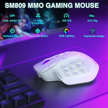SOLAKAKA SM809 Gaming Mouse for MMO,24000 DPI,16 Programmable,RGB PC Gaming Mice