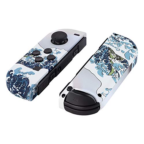 eXtremeRate DIY Replacement Shell Buttons for Nintendo Switch & Switch OLED, The Great Wave Soft Touch Custom Housing with Full Set Button for Joycon Handheld Controller - Console Shell NOT Included - color: The Great Wave