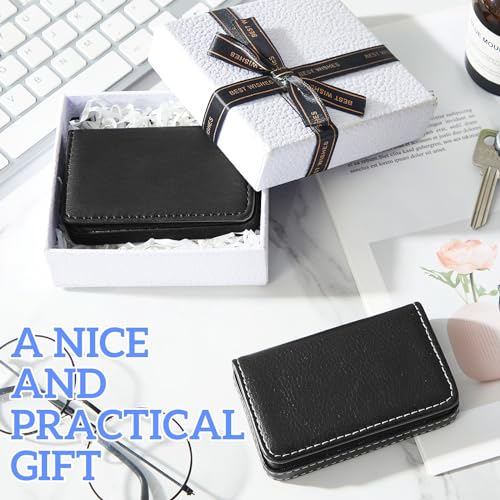 Outus 2 Pcs Business Card Holder, PU Leather Business Card Case Pocket Wallet with Magnetic Shut for Valentines Gift Adult(Black) - color: Black