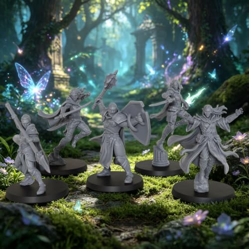 Unpainted 28mm DND Miniatures Tabletop RPG Game - Fantasy Adventurer AS1019 | 5pc Set Human Miniatures Tabletop Gaming, TTRPG Role Playing DND Minis RPG Accessory