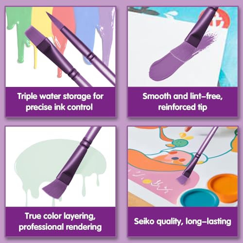Acrylic Paint Brush Set, 6 pcs Watercolor Brushes, Painting Brush Nylon Hair Brushes for All Purpose Oil Watercolor Painting Beginner Kits (6, Purple) - color: Purple