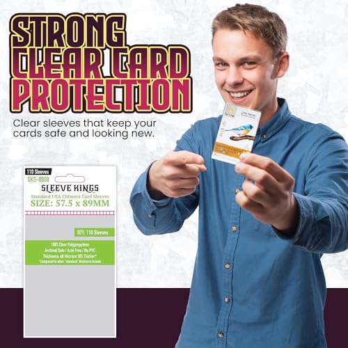 Sleeve Kings Standard Card Sleeves 57.5x89mm, 60 Micron, 110ct, SKS-8808 | 100% Clear Polypropylene, Acid-Free & PVC-Free, Archival-Safe for Long-Term Storage, Compatible with Wingspan & More - size: 57.5 x 89 mm, style: Standard USA Chimera
