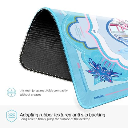 KUNTE Mahjong Mat,Blue Blossom Stream, 32"x32" | Non-Slip, Quiet, Waterproof, Foldable, For American Mahjong - color: Blossom Stream